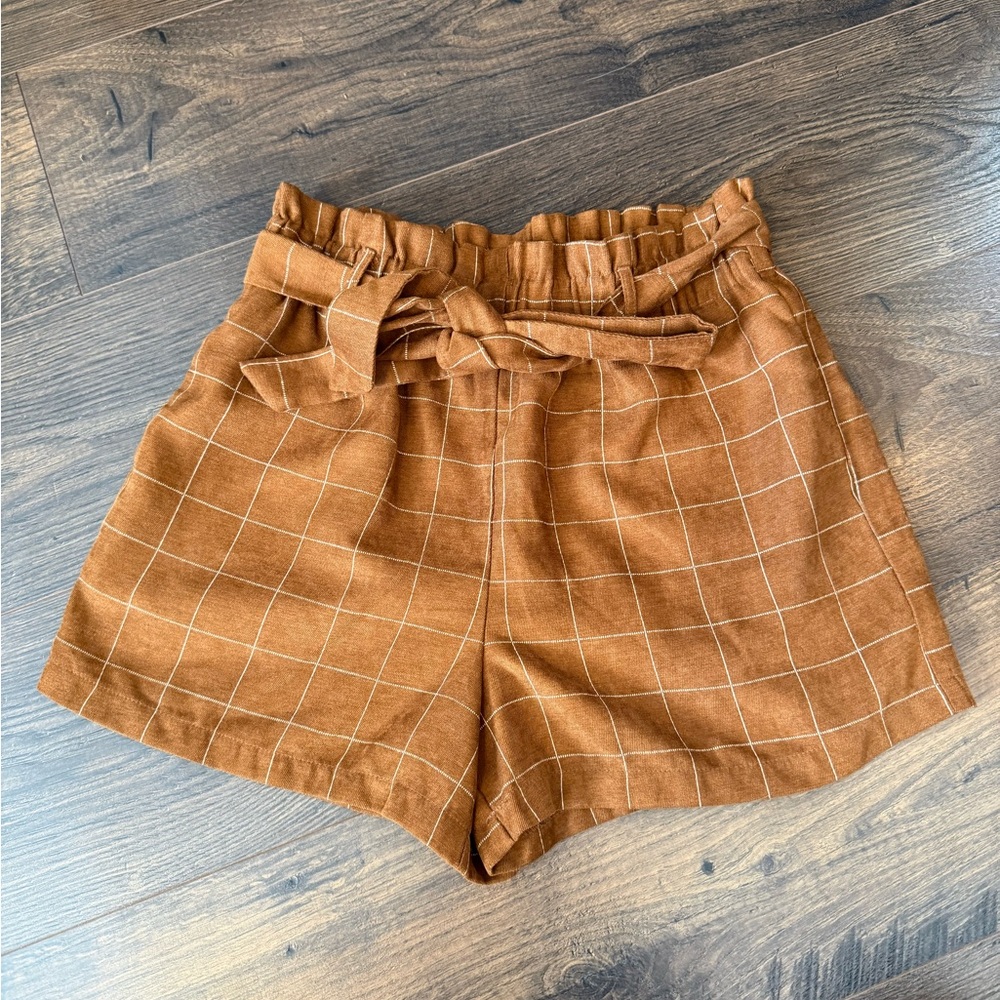 Have Los Angeles Brown Windowpane Plaid Paper Bag High Waisted Shorts M